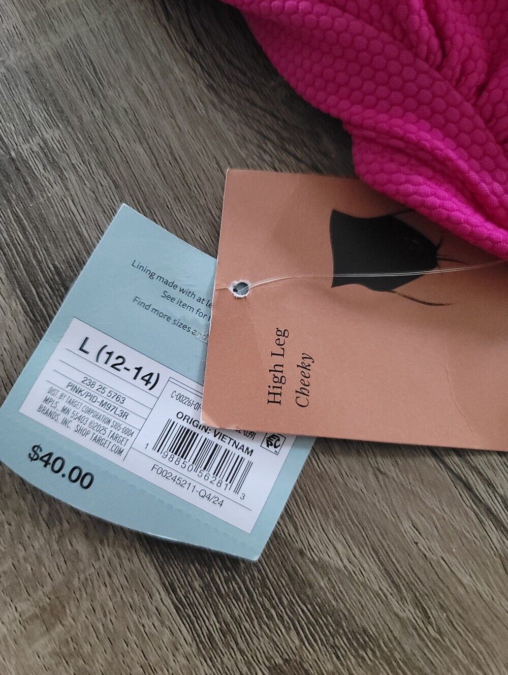 *NWT* Shade & Shore, Twist Cut Out High Leg Deep Pink Onepiece Swim, Sz XL (16) - Picture 8 of 8